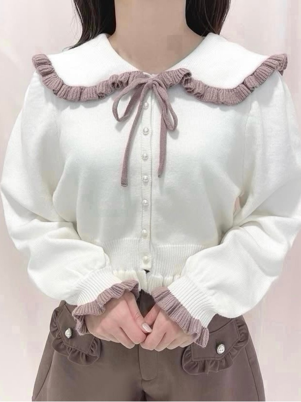 Honey Cinnamon Color Scheme Frill Knit Cardigan